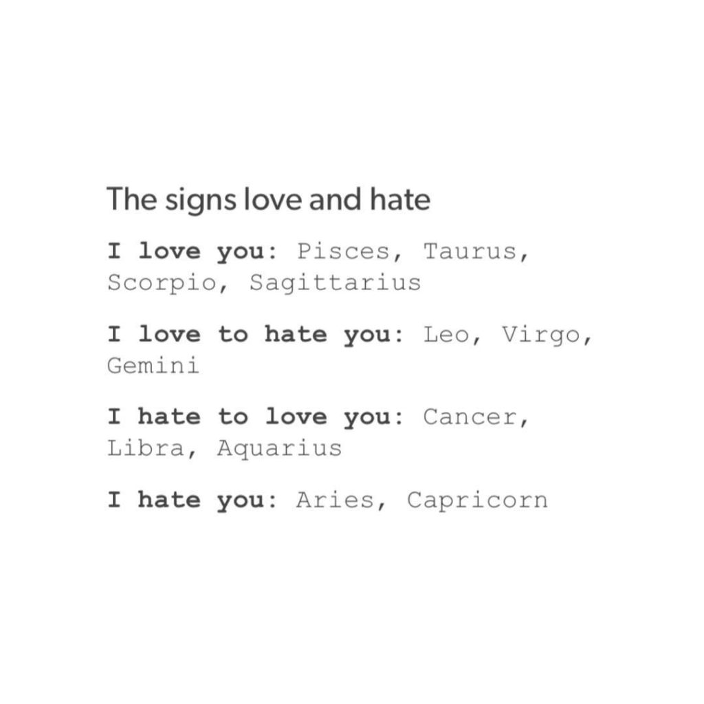 The Signs Love and Hate