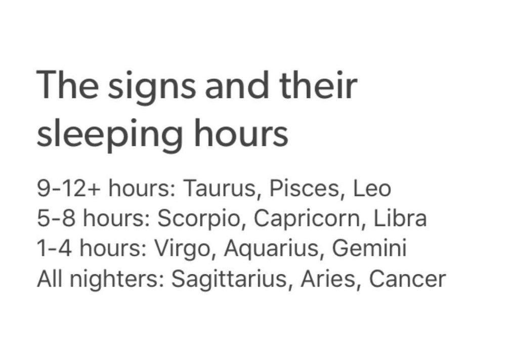 The Signs and their sleeping hours