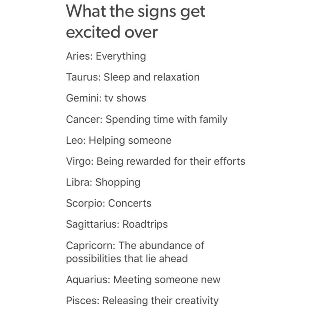 What the signs get excited over