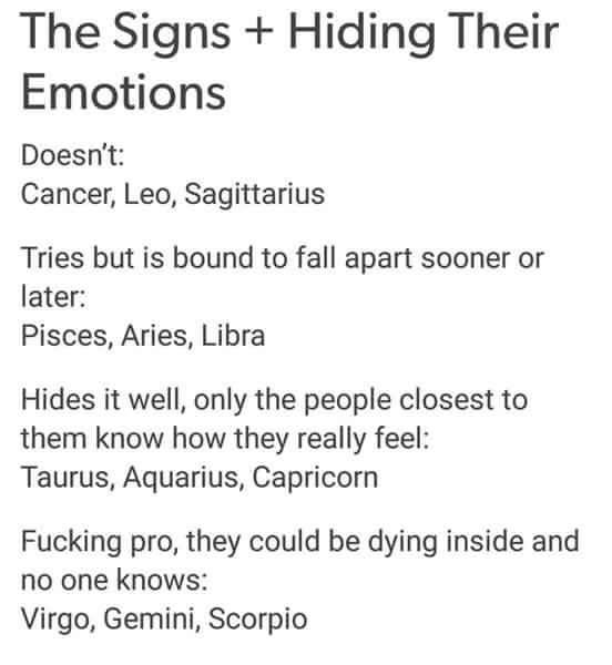 the signs and hiding their emotions